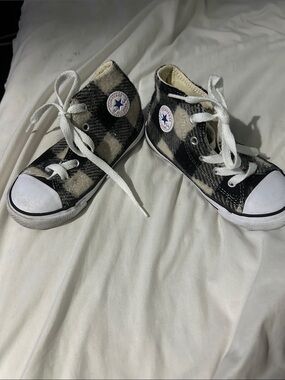 Converse Kids' Plaid High-Top Sneakers in Black & Cream